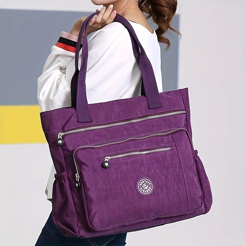 Multi Pocket Nylon Totes Handbag Large Shoulder Bag Travel Purse Bags For  Women (Black): Handbags