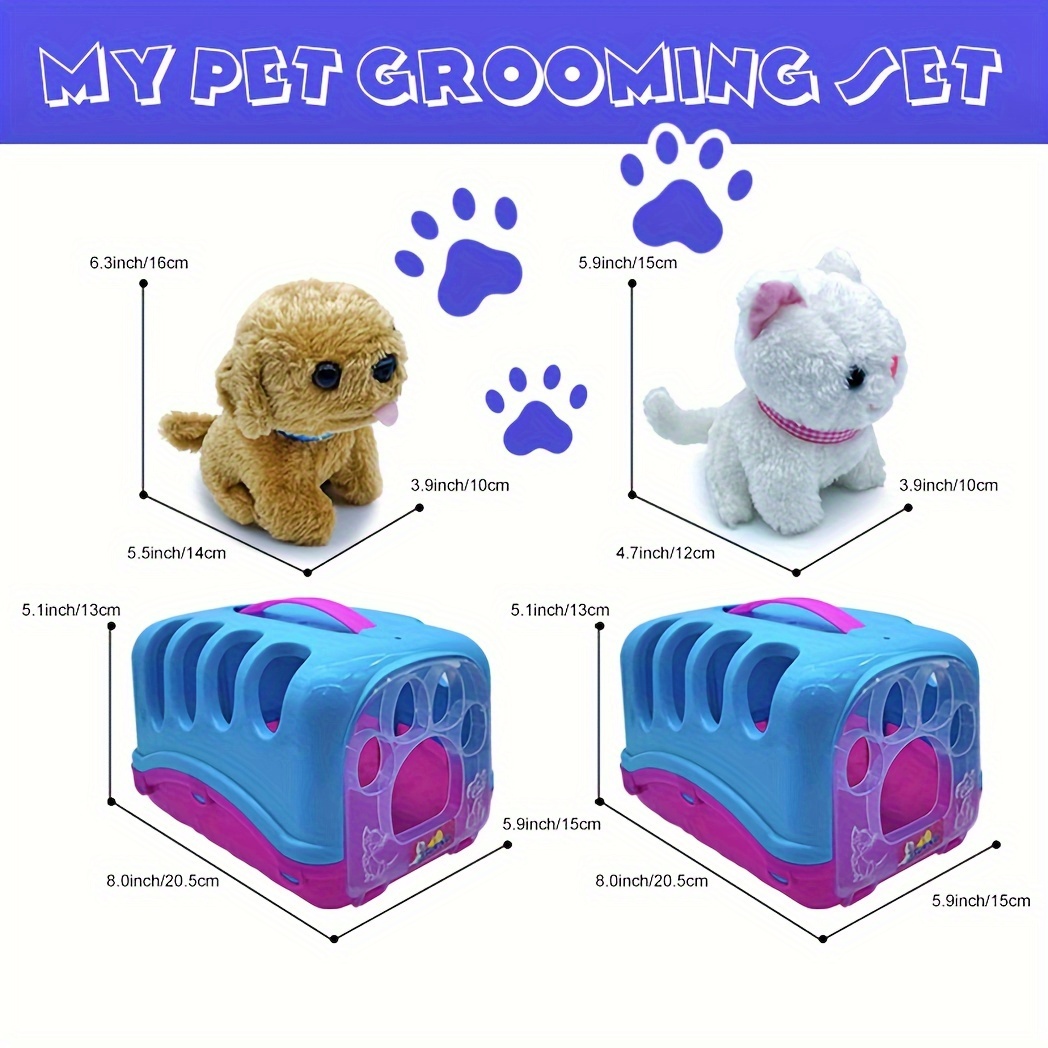 Plush Dog Cat Grooming Set Cage Play House Doctor Play Set Temu