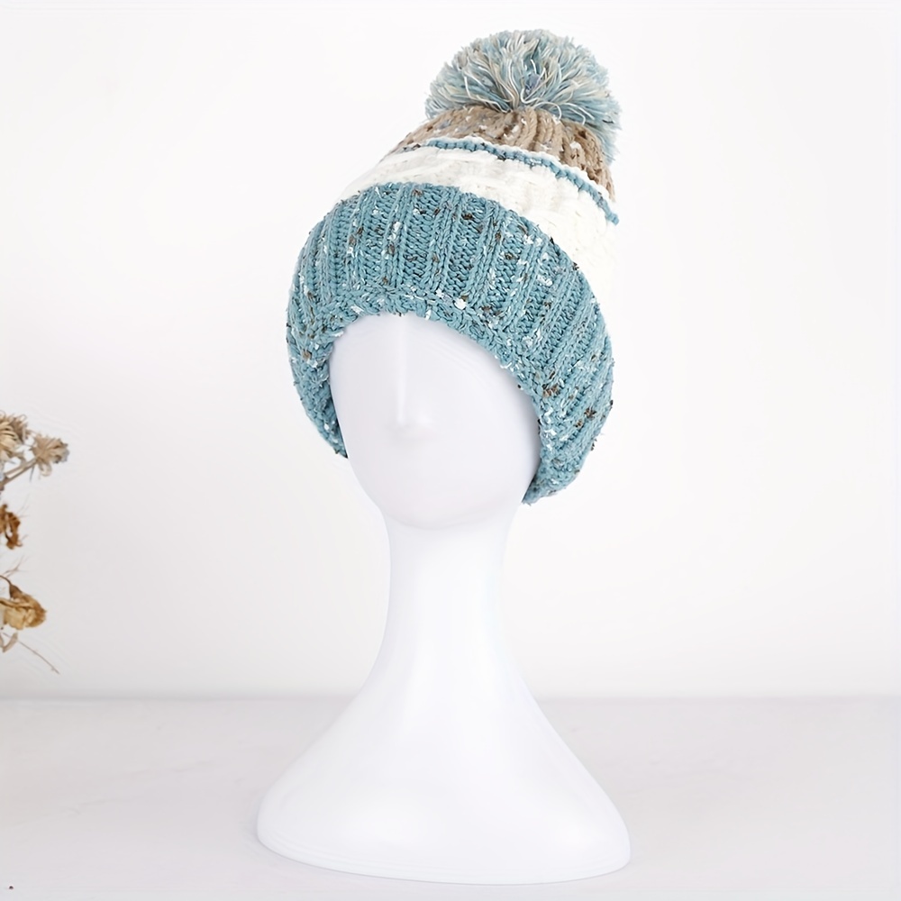 Striped Plaid Knitted Hat Plus Velvet Thickened Warm Wool Hat