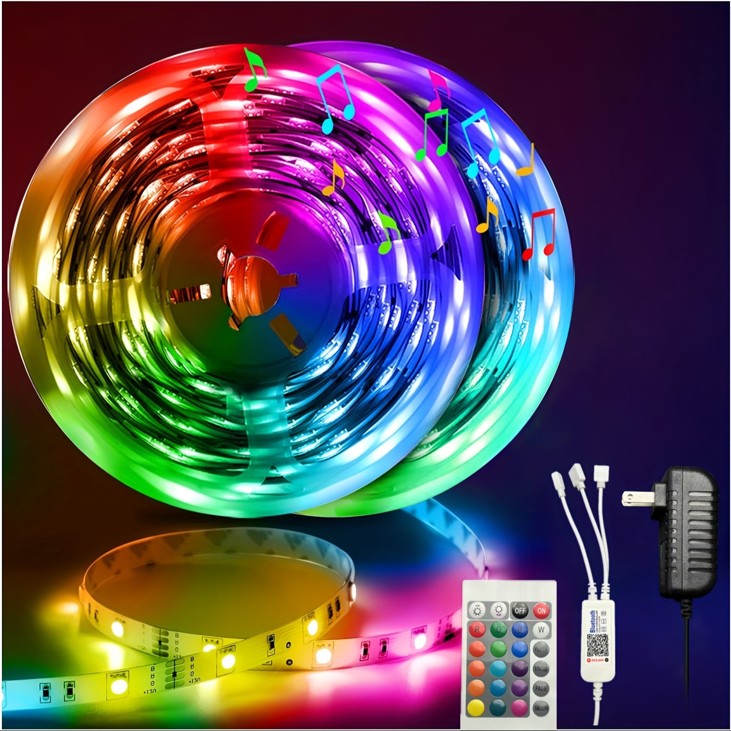 Tira de luces LED de 65.6 pies/20 m, largas, sincronización de música  inteligente, RGB 5050, cambia de color, con conexión Bluetooth, por  aplicación