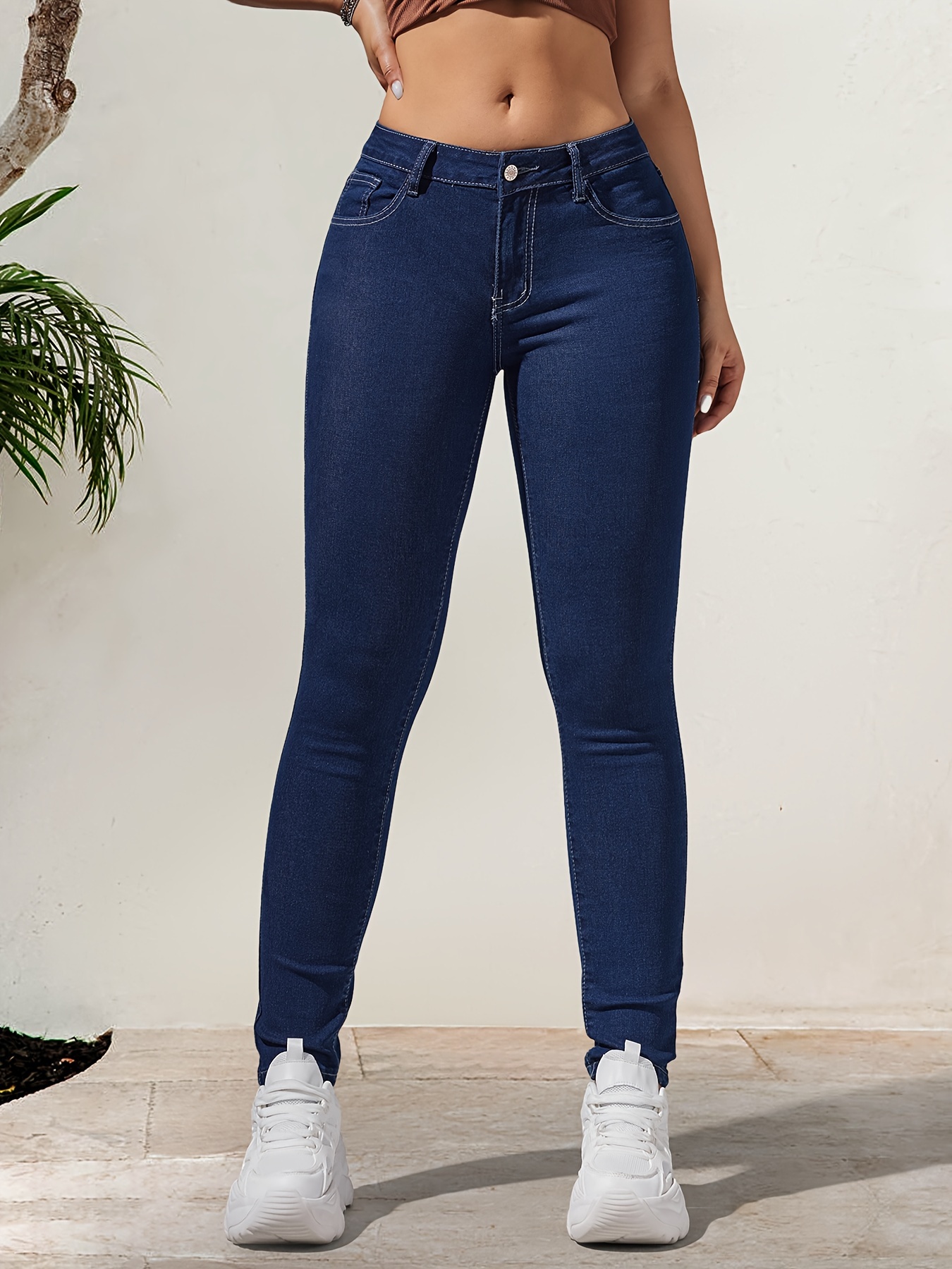 Plain High Stretch Skinny Jeans Slim Fit Casual Denim Pants - Temu