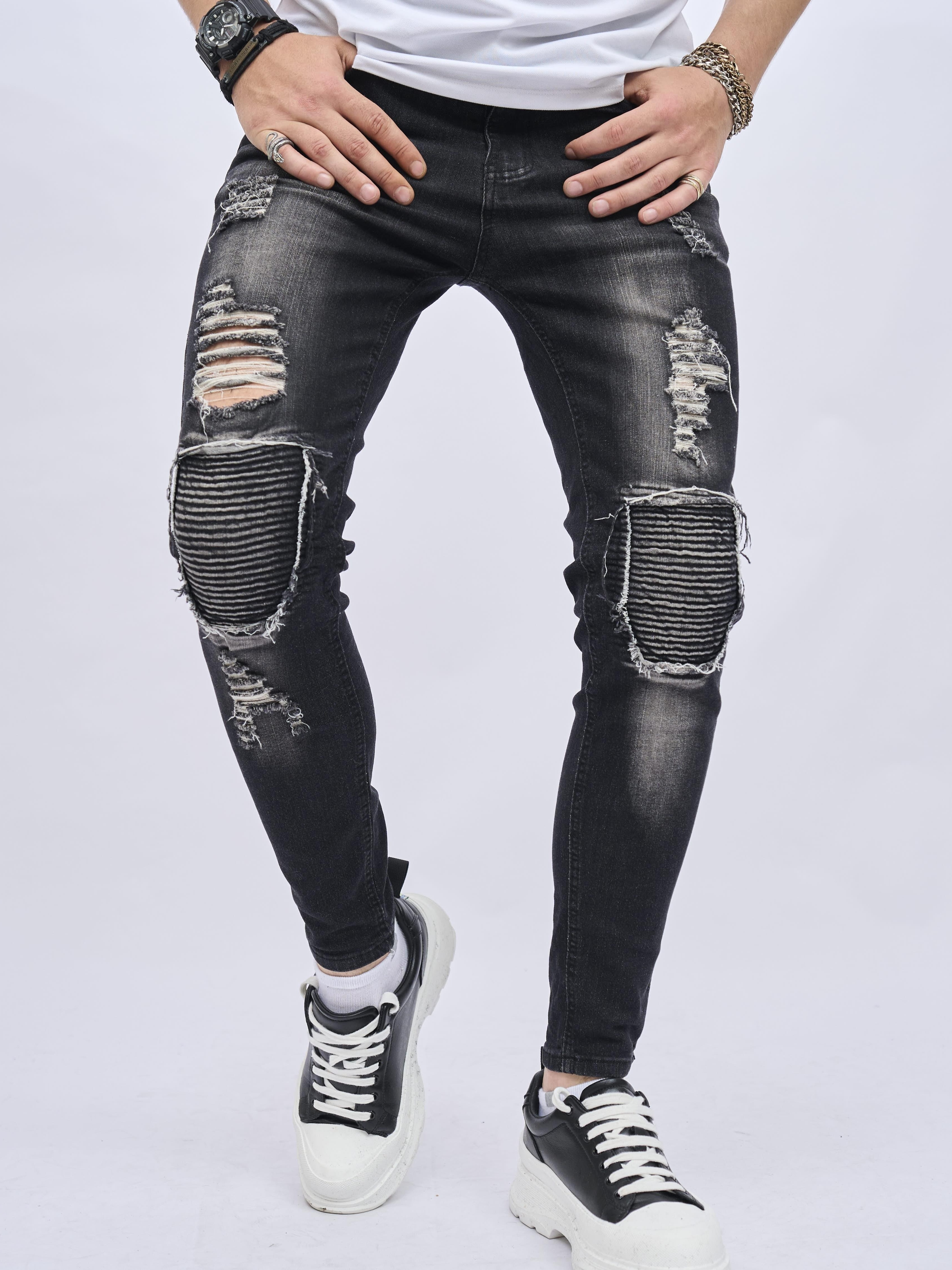 New Men's Knee Ripped Hip Hop Style Casual Skinny Jeans -