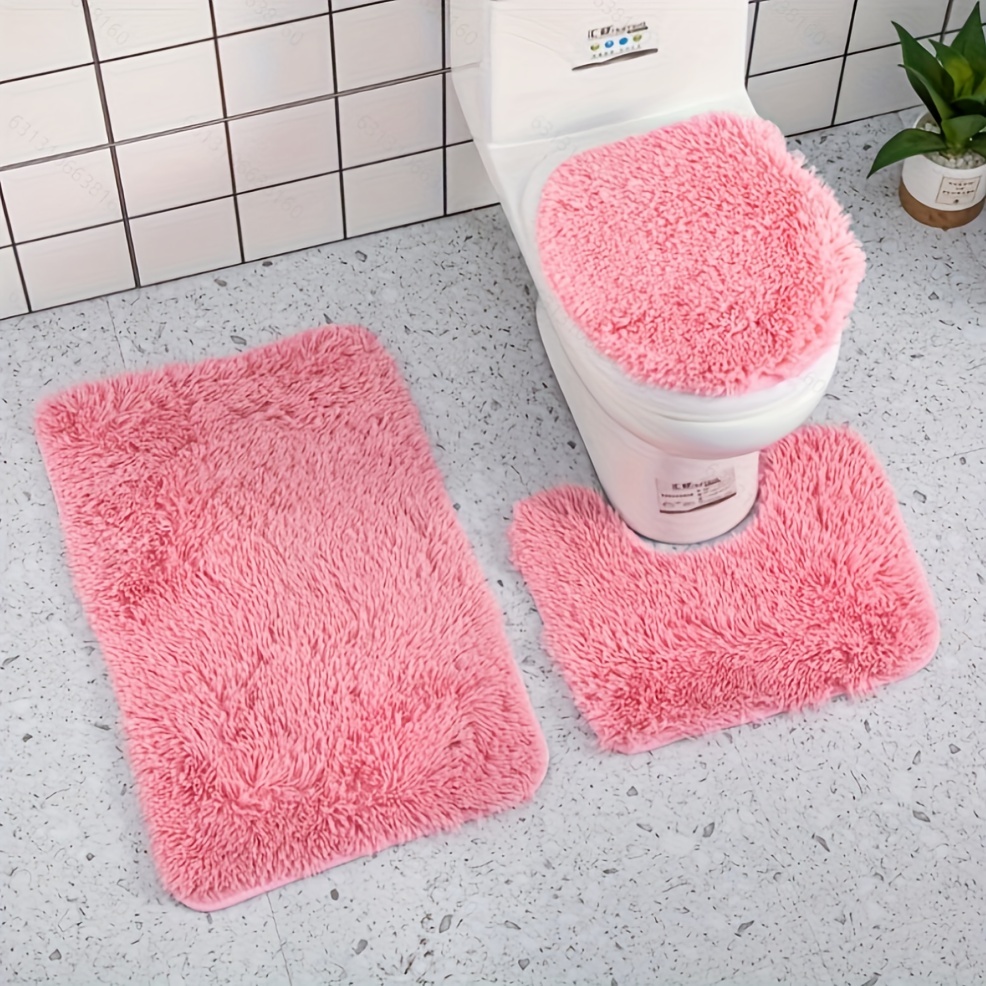 Shaggy Bathroom Rug Toilet Rug Bath Rug Pink Rose Rug Plush Water Absorbent  Accent Rug for Bathroom Vanity Bathtub Machine Washable