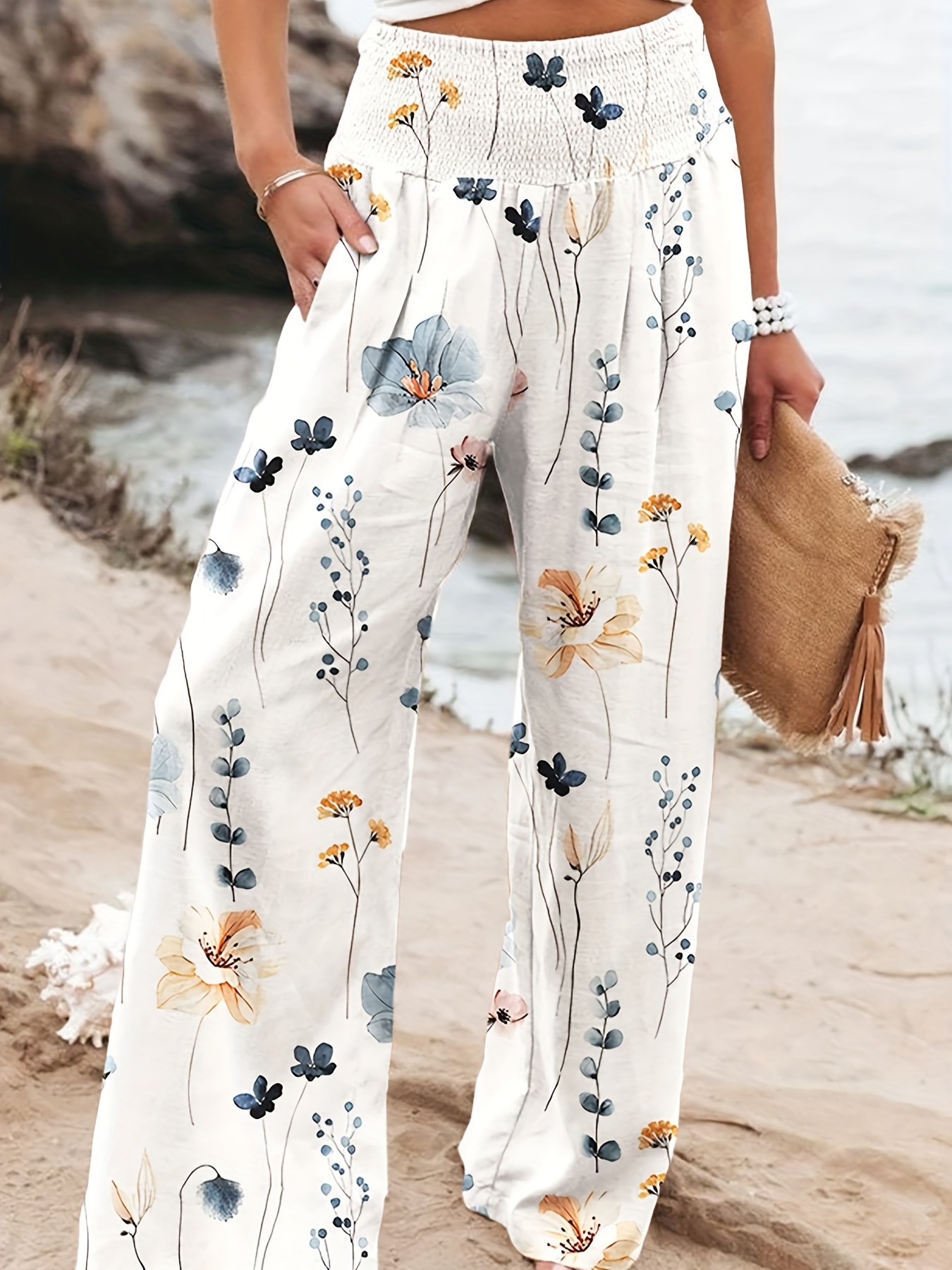 Flower Power Wide Leg Floral Pants (White Multi) – NanaMacs
