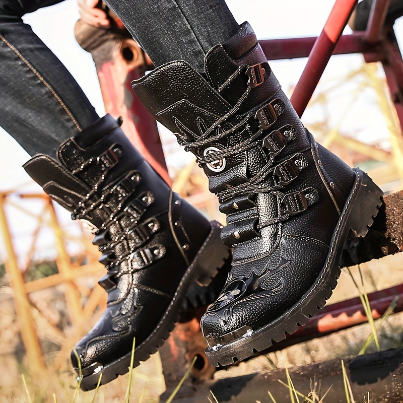 Botas De Moto Para Hombres Botas De Tobillo Casuales Con Cremalleras  Laterales Botas De Trabajo Zapatos