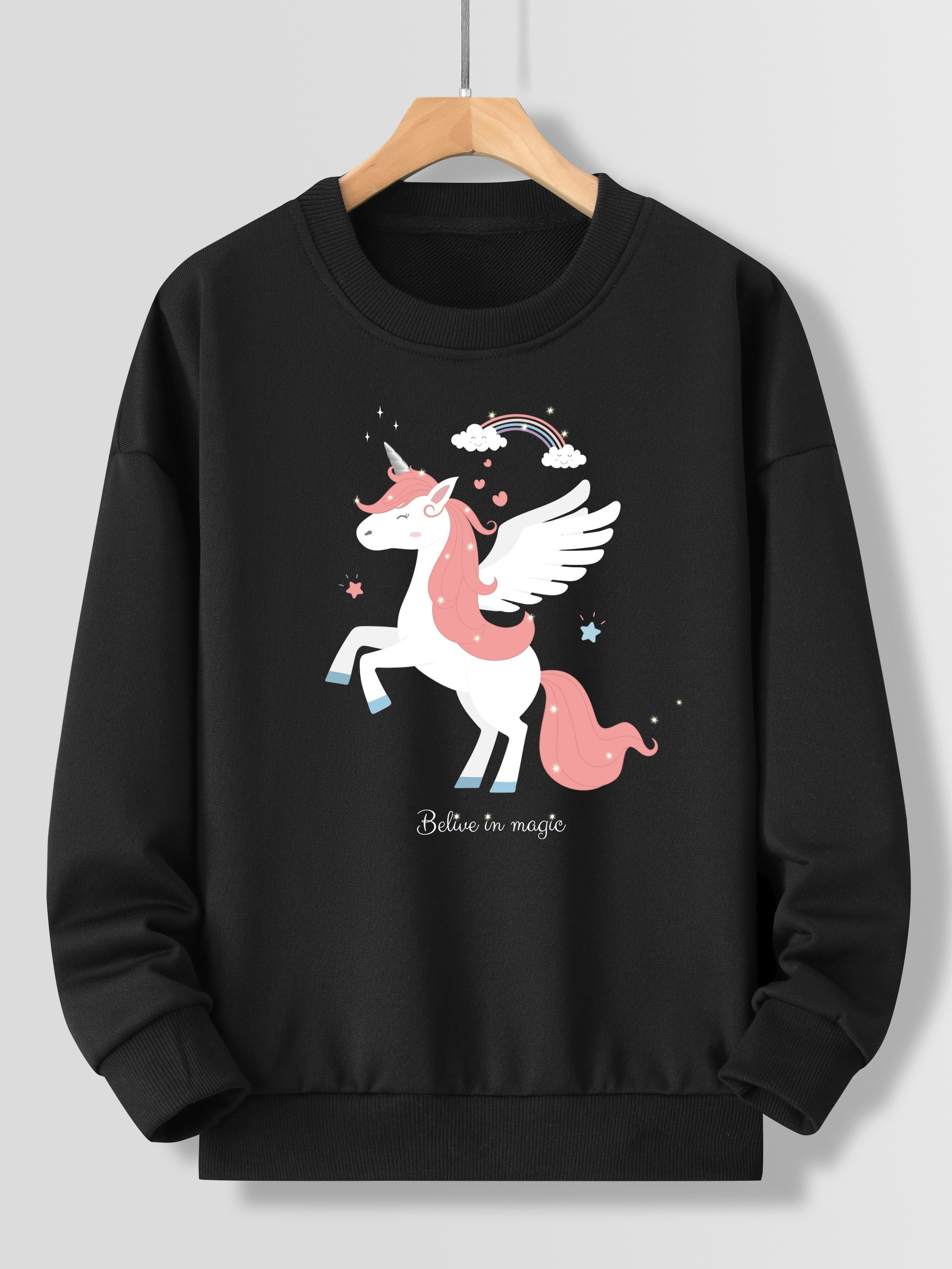 Unicorn Graphic Pullover Tops Girls Casual Sweatshirt - Temu