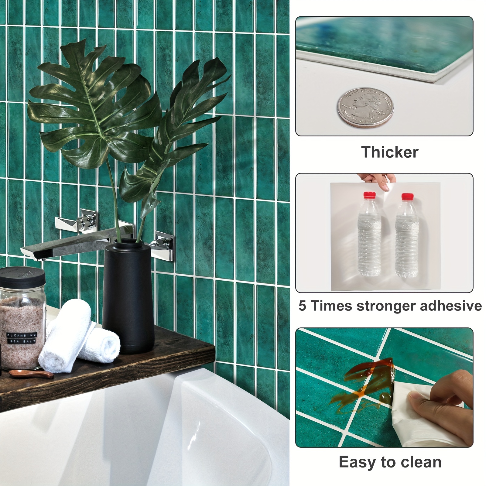 Green Patterned Kitchen Tile Stickers Bathroom Backsplash - Temu Canada