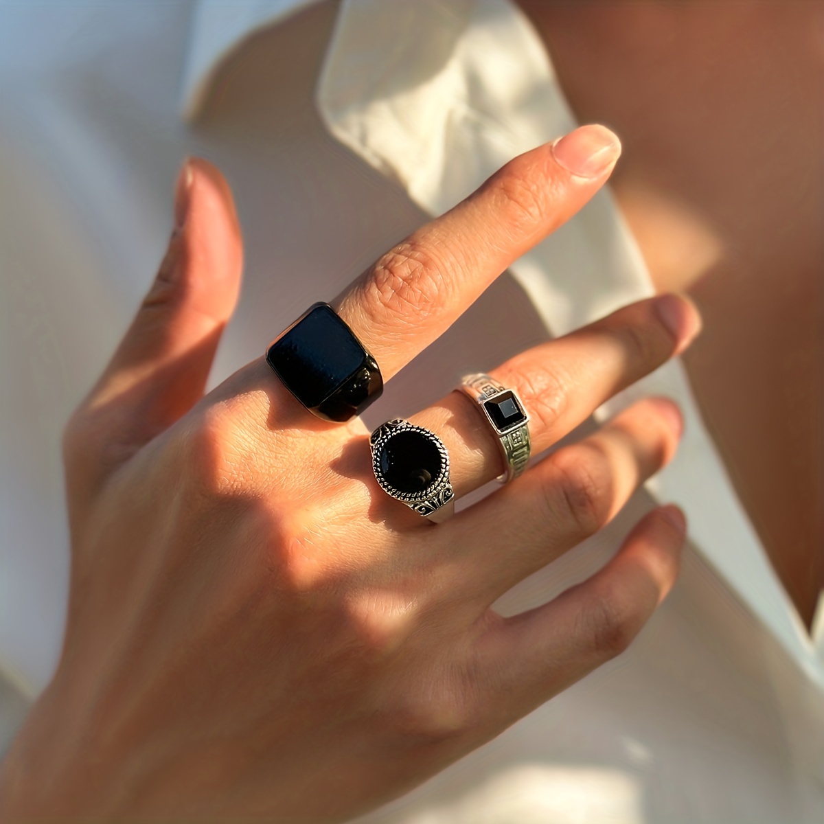 3pcs Vintage Exaggerated Men's Joint Ring Set