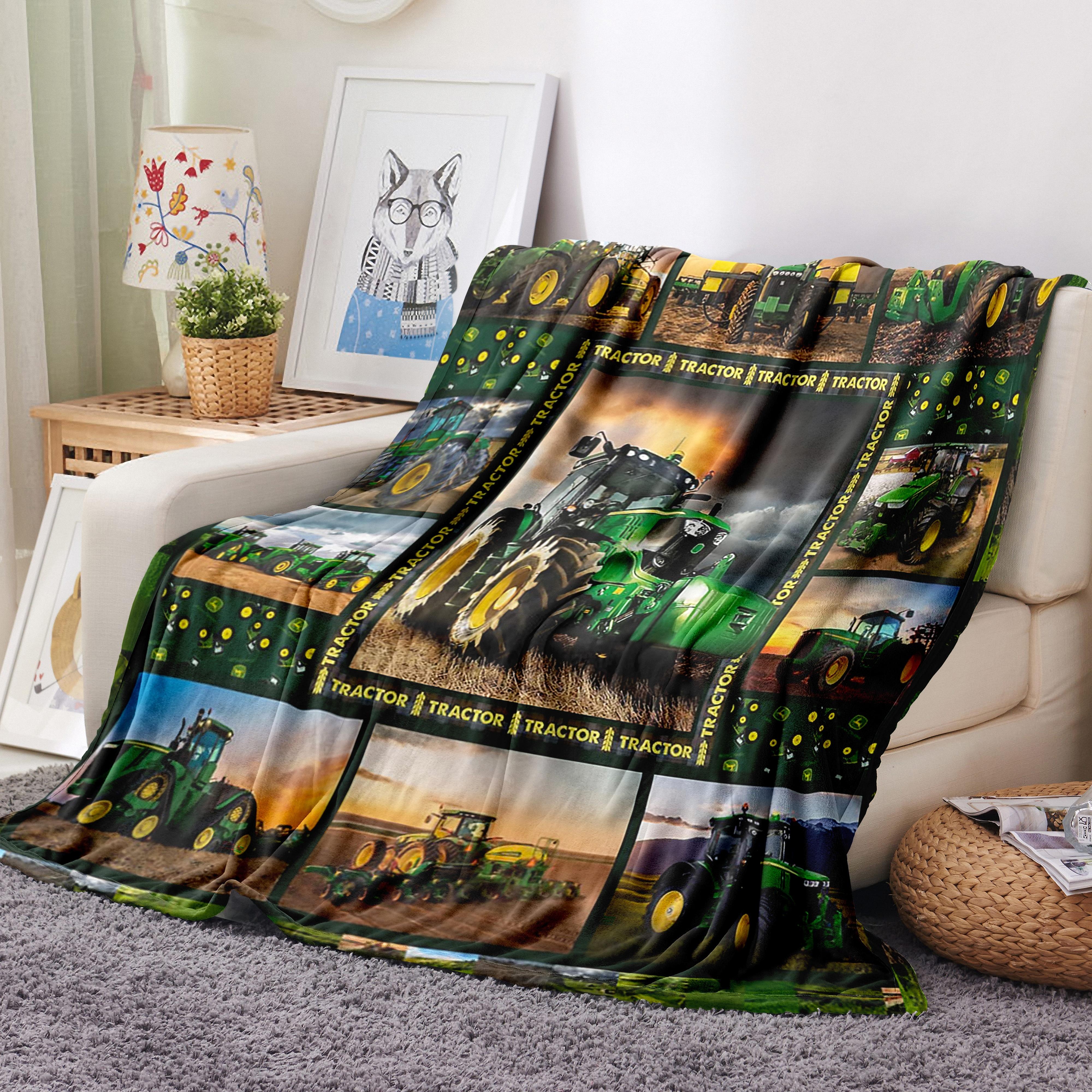 1pc Farm Vehicle Print Flannel Blanket, Soft Cozy Throw Blanket Nap Blanket  For Travel Sofa Bed Office Home Decor, Birthday Holiday Gift Blanket For B