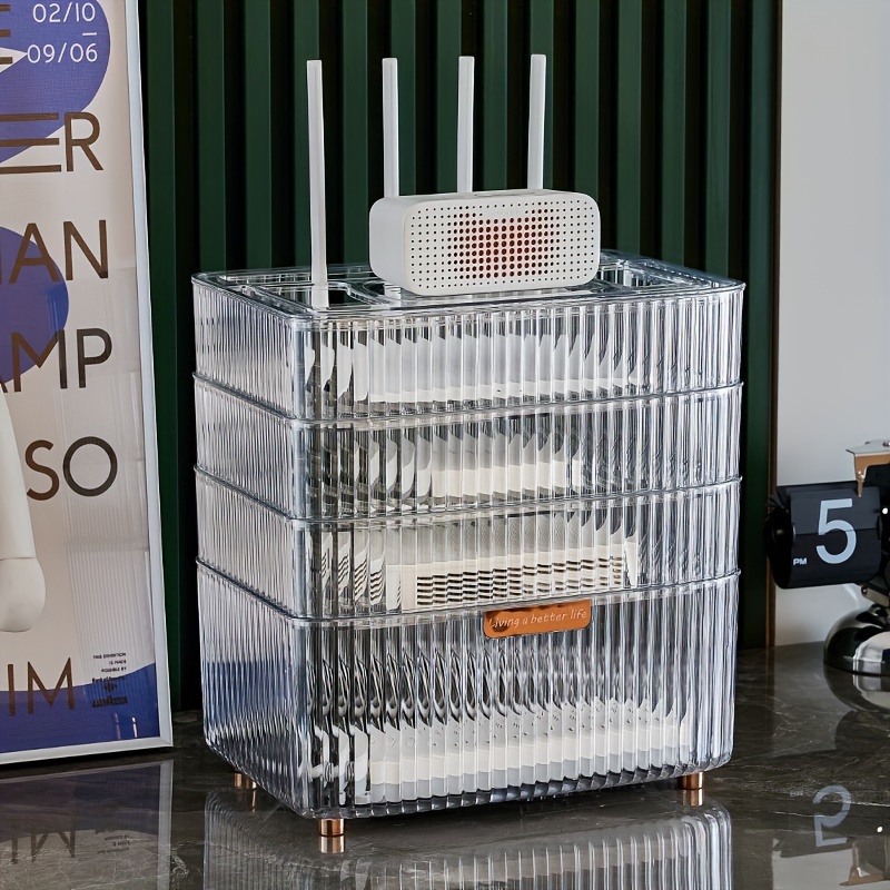  RDBSMGX Caja de almacenamiento para router WiFi inalámbrico con  cubierta transparente para módem enrutador extraíble y gestión de cables  estante oculto (4 tamaños) : Electrónica