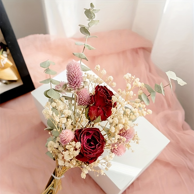 Dried Flower Bouquet Baby Breath Eucalyptus Roses Dry Flower - Temu