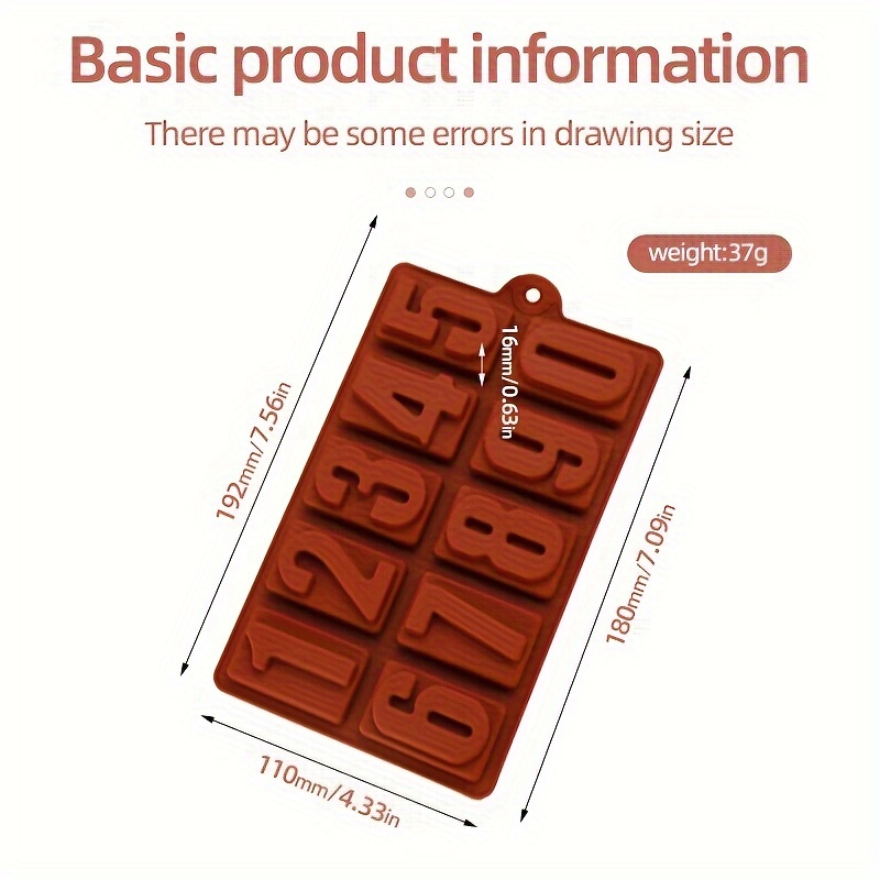Number 0 - 9 Square Chocolate Silicone Mold Diy Cake Mold Creative