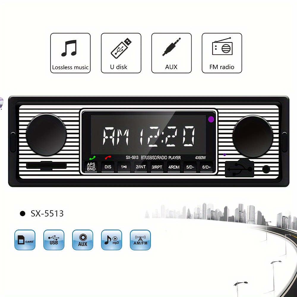 Voiture Bluetooth MP3 monobroche voiture plug-in carte U disque FM radio  Bluetooth lecteur MP3