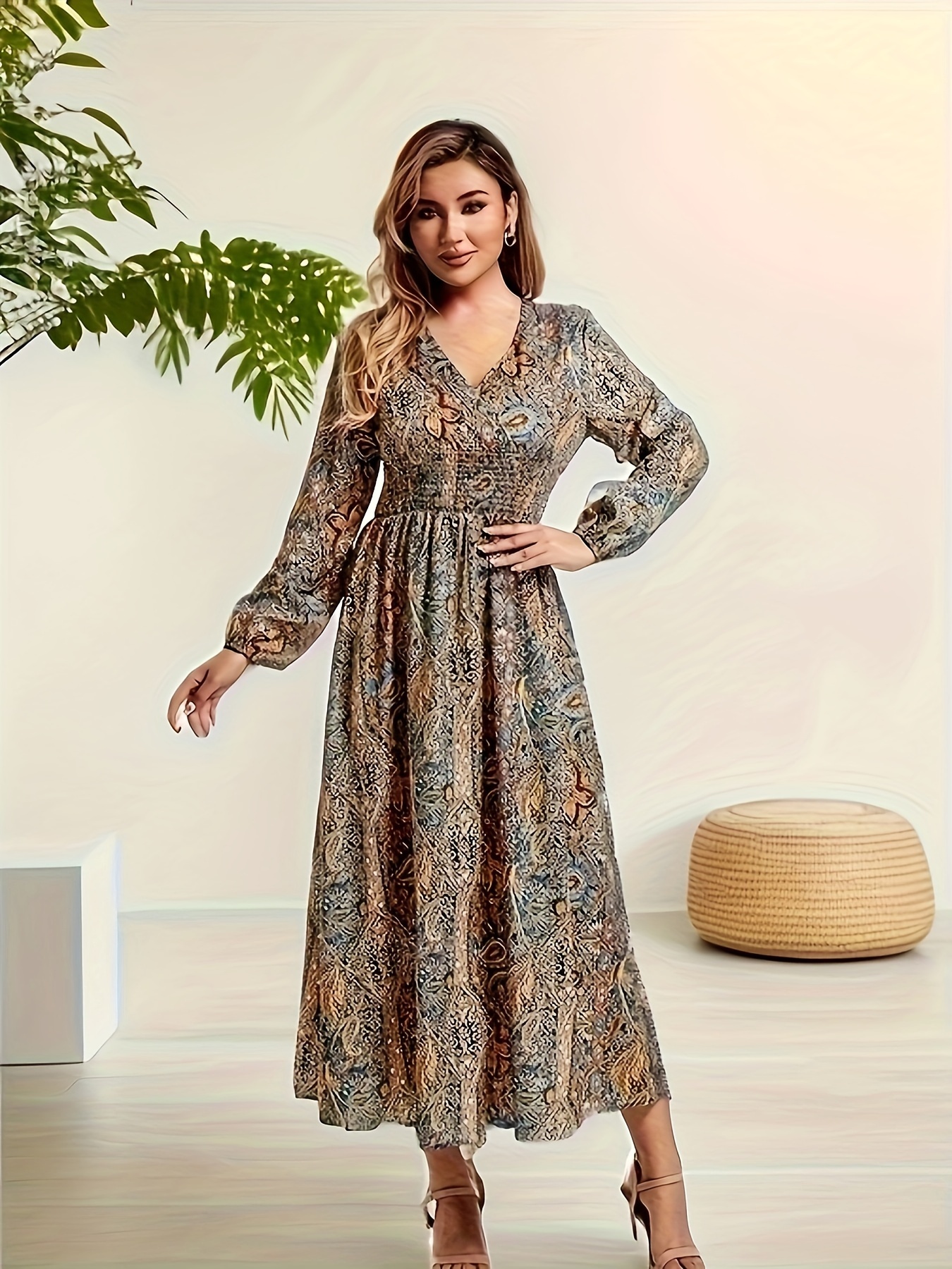 waist cinched long sleeve midi dress women's clothing - Temu Morocco