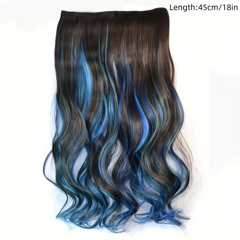 Colorful Hair Extension 18 inch 45cm Ombre Long Straight Hairpiece, Synthetic Heat Resistant Wigs 5 Clips in Hairpiece Long Wavy Hair, Curly Hair