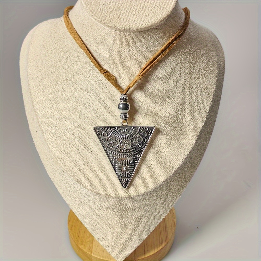Multicolor - Handcrafted German Silver Flower Pendant Triangle Shaped Bamboo Necklace