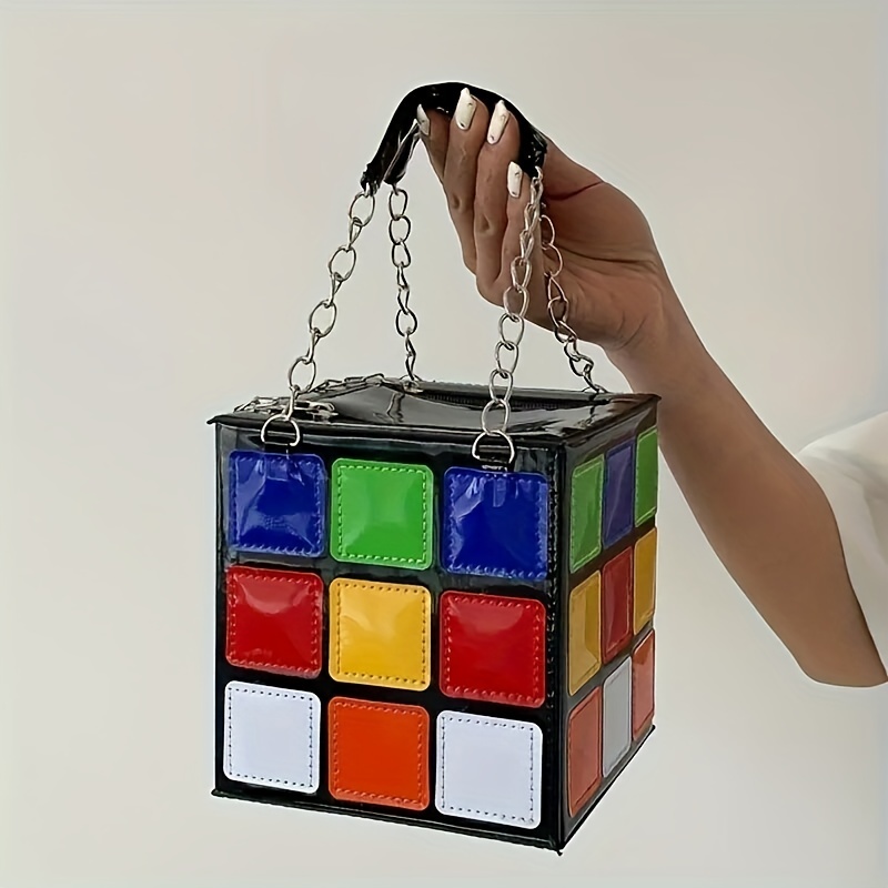 Colorful Magic Cube Handbag, Three-dimensional Square Purse, Mini Box Bag  With Chain Handle - Temu