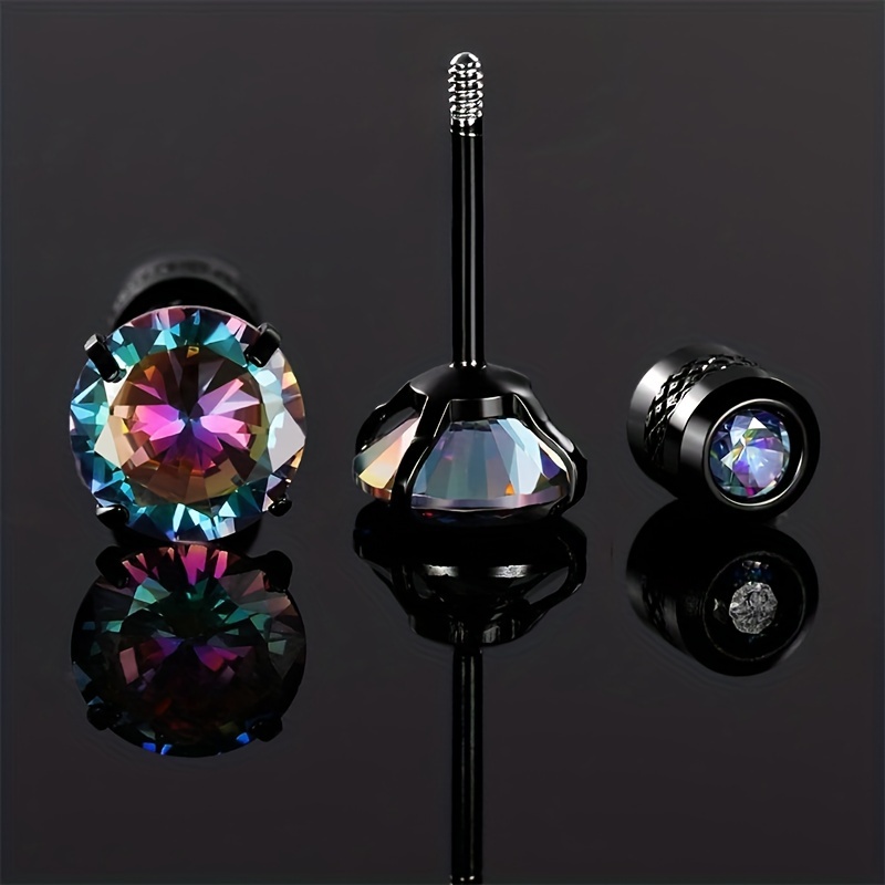 Men's 2pcs Titanium Steel Spiral Stud Earrings Set