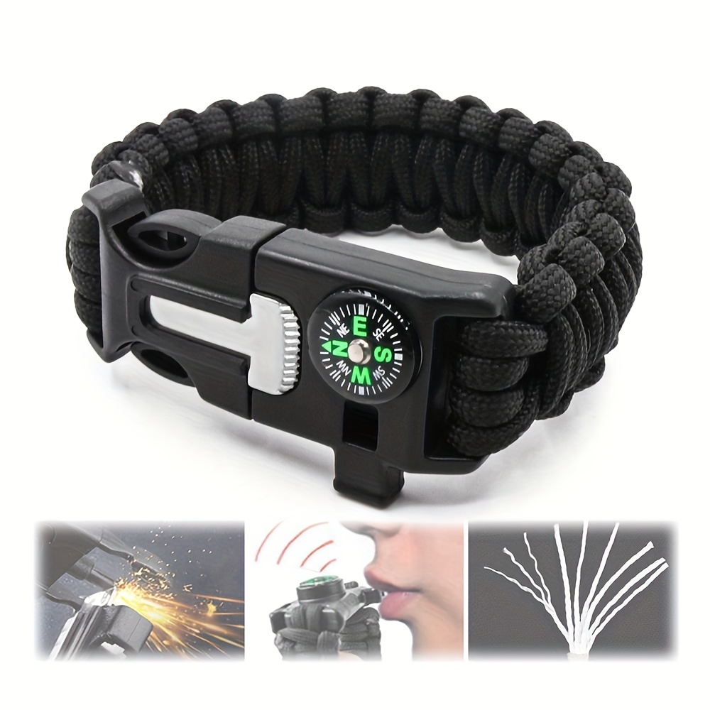 Survival bracelet in black military paracord 5in1, knife, whistle, compass,  lighter, rescue rope