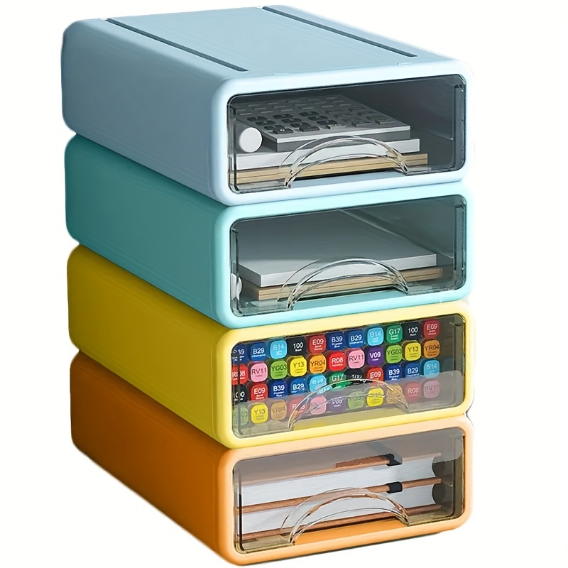 Stackable Deak Stationery Organizer Box Transparent Plastic - Temu