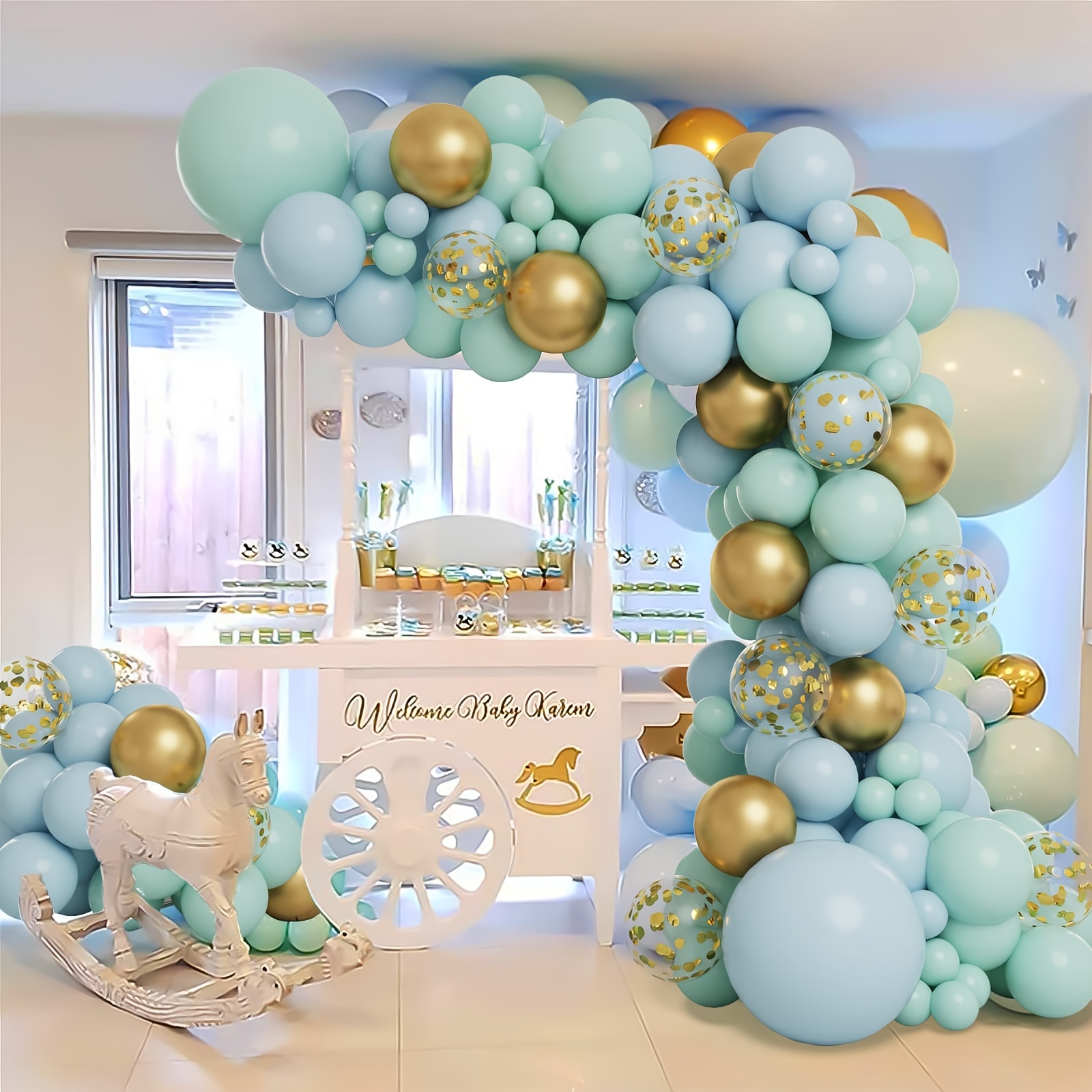 Set, Mint Green Blue Golden/brown Golden Balloon Wreath Set, Totaling  124/157 Latex Balloons, Suitable For Weddings, Baby Showers, Birthday Party  Deco