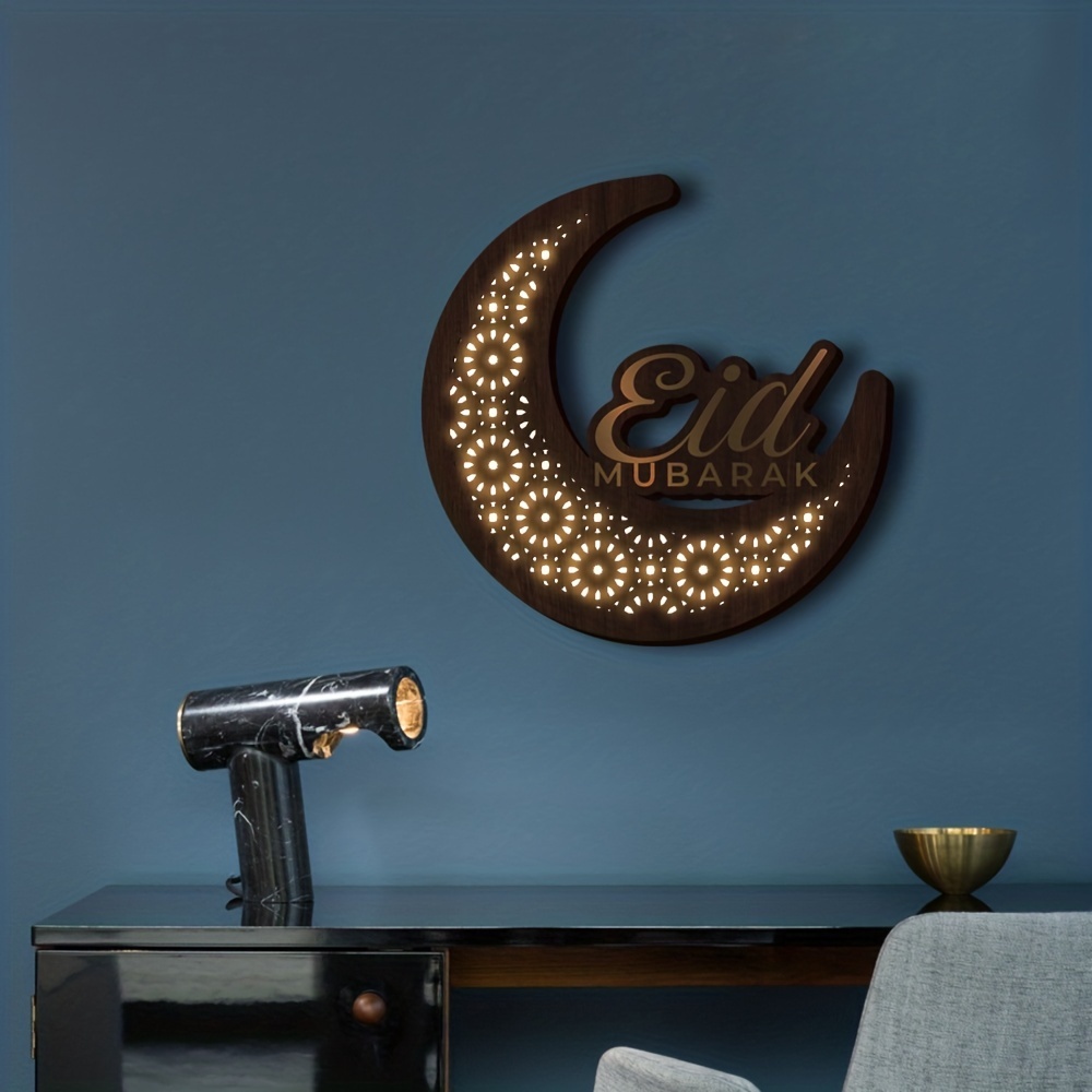 

Led Light Wooden Hanging Sign Holiday Home Decoration Wooden Sign Hanging Decoration Wall Sticker Pendant Moon Eid Hanging Light