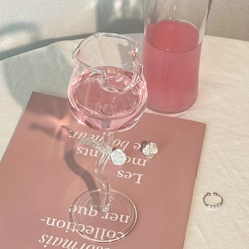 Rose Shaped Wine Glasses, Pink Goblet Wine Glasses