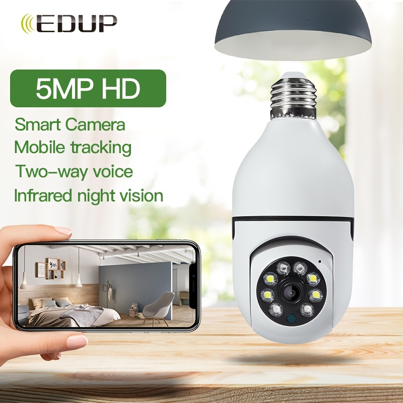 EDUP Wireless Security 5MP HD Camera 8X Zoom E27 Bulb Connector 2 4Ghz WiFi IP Camera PTZ Color Night Vision Two way Audio Motion Detection Alarm Remote Monitoring