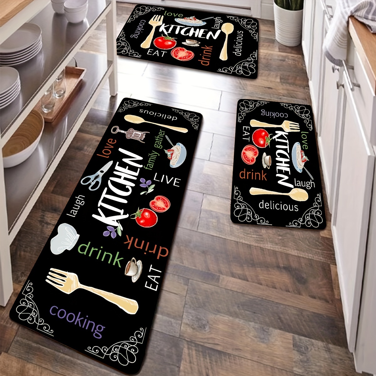 DEXI Kitchen Rugs and Mats Non-Slip Absorbent Mats for Kitchen Floor,  Entryway, Hallway and Dining Room, Machine Washable Kitchen Rugs Set