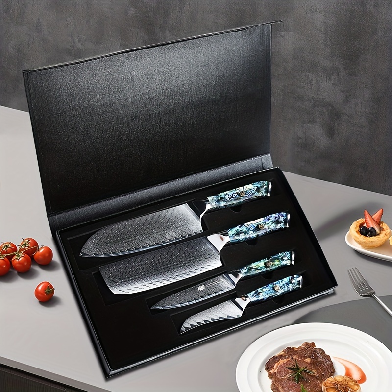 4pcs/set, Kitchen Knife Set, Damascus Steel Knife Chef Long Special Kitchen  Knife Meat Knife Bone Knife Set, Gifts For Men Dad Boyfriend, Fathers Day