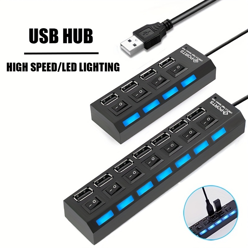 

High Speed 7 Ports/ 4 Ports Led Usb 2.0 Adapter Hub Multi-port Socket Powered On/off Switch Charger Splitter For Pc Laptop Computer U Disk Phone Tablet