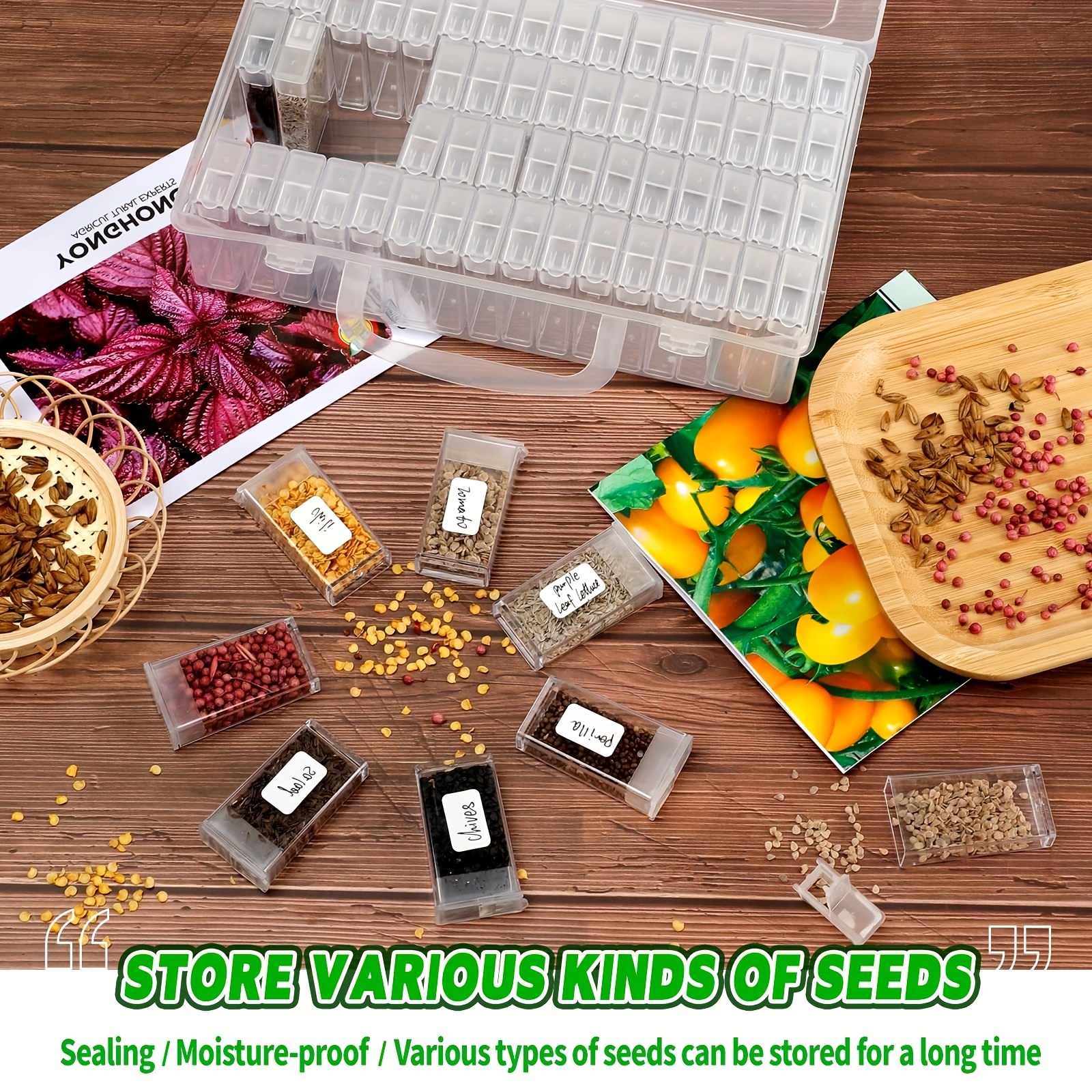 32 Grids Seed Storage Box, Clear Plastic Seed Organizer with Label