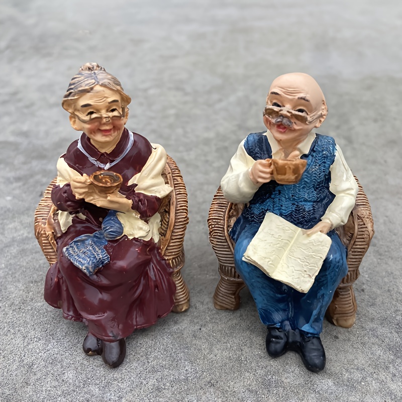 Image of 1 Pair Of Resin Statues For Grandparents, Anniversary Resin Craft Gifts, Gifts For Grandparents/mom And Dad, Small Home Decorations, Micro Landscape Decorative Statues, Holiday Gifts