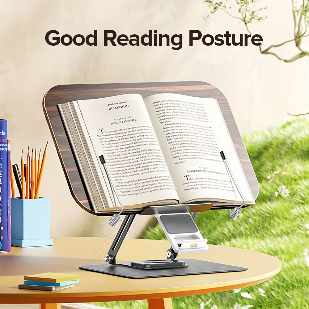 Soporte de libro para lectura, soporte ajustable para libros con base  giratoria de 360°, soporte portátil para libros de cocina, tabletas,  materiales
