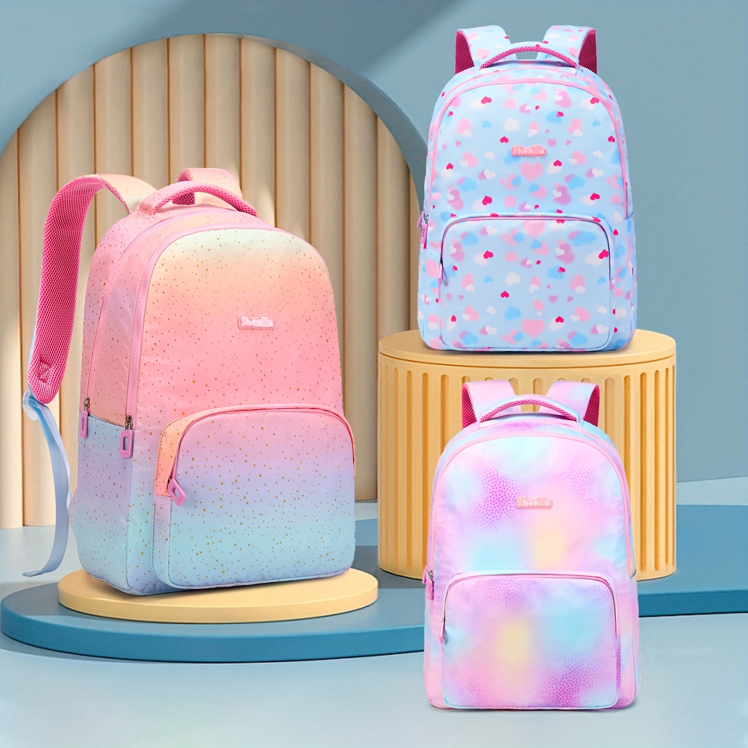 mochilas escolares de color rosado/arco iris con correa para el pecho y  silbato, para niños y niñas