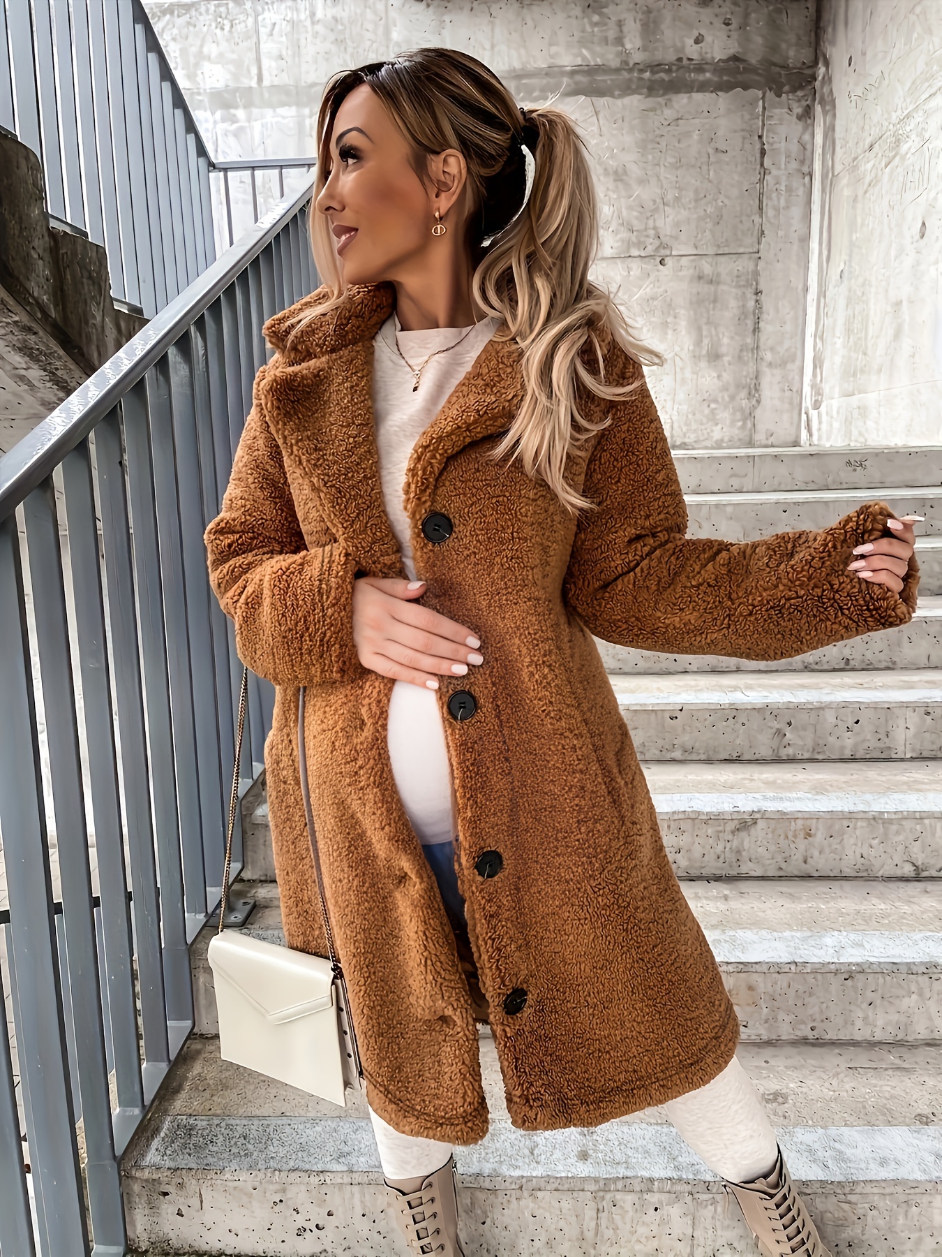 Women's Maternity Teddy Fleece Warm Coat Solid Fashion - Temu Canada