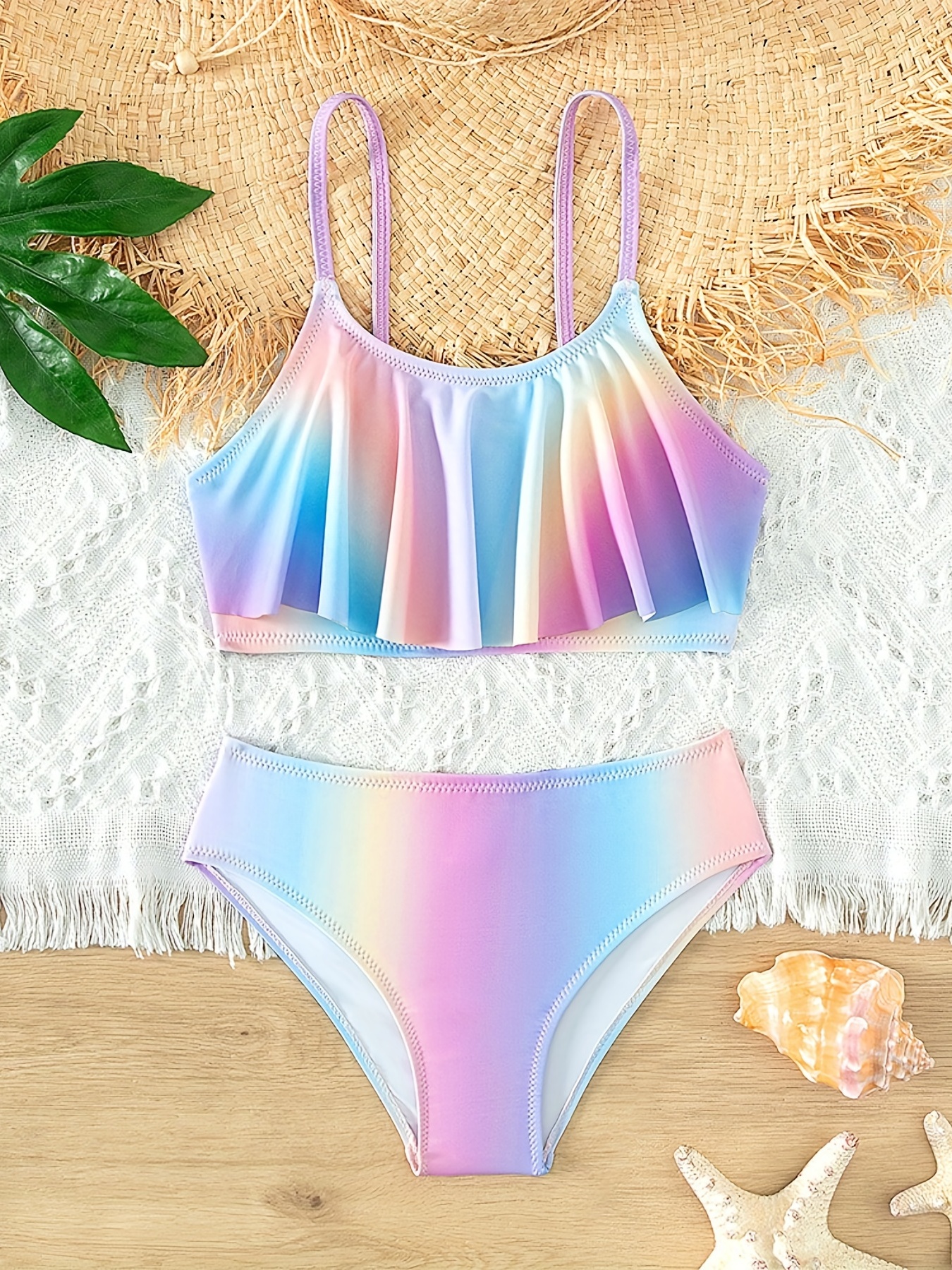 Girl's Swimsuit Color Gradient Bikini Set Stretchy Cute - Temu Australia
