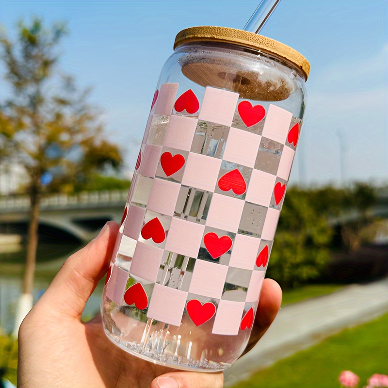 Flower Pattern Drinking Glass With Bamboo Lid And Straw Can - Temu