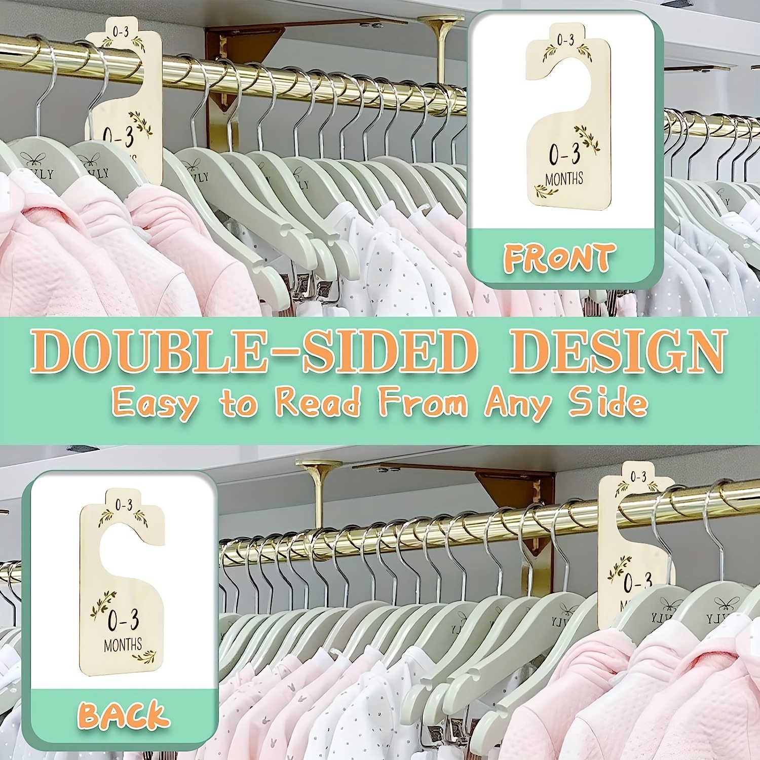 Baby Closet Dividers for Clothes Organizer - Set of 7 Adorable Wooden  Double-Sided Baby Clothes Size Hanger Organizer from Newborn to 24 Months  for