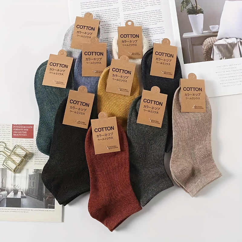

10pairs Men's Fashion Causal Cotton Blend Comfortable Low-cut Solid Color Ankle Socks, Boat Socks For Daily Wear