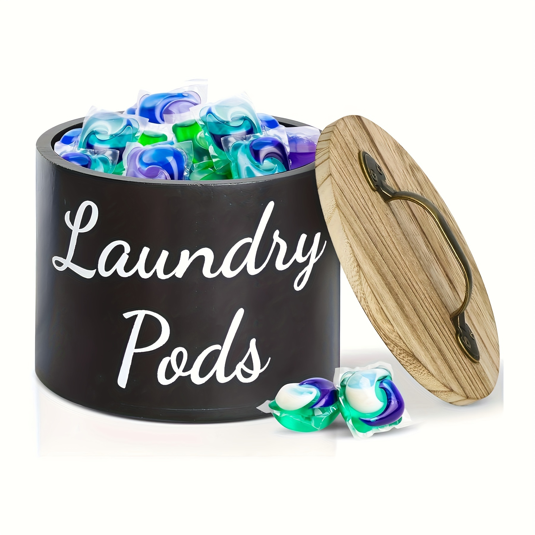 

1pc Laundry Pods Container With Lid, For Laundry Room Organization, Wood Dryer Sheet Holder, Laundry Pod Storage, Fabric Softener Dispenser, Farmhouse Laundry Room Decor