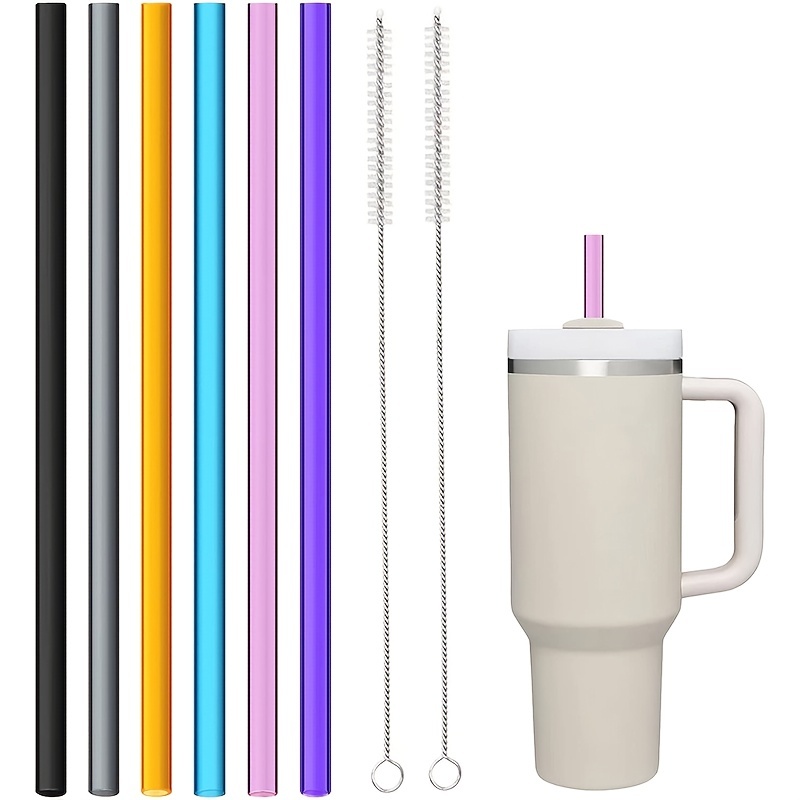 ALINK 10 Pack Silicone Replacement Straws for Stanley 40 oz 30 oz Tumbler,  12 in Long Reusable Plastic Black Straws for Stanley Cup Accessories, Half