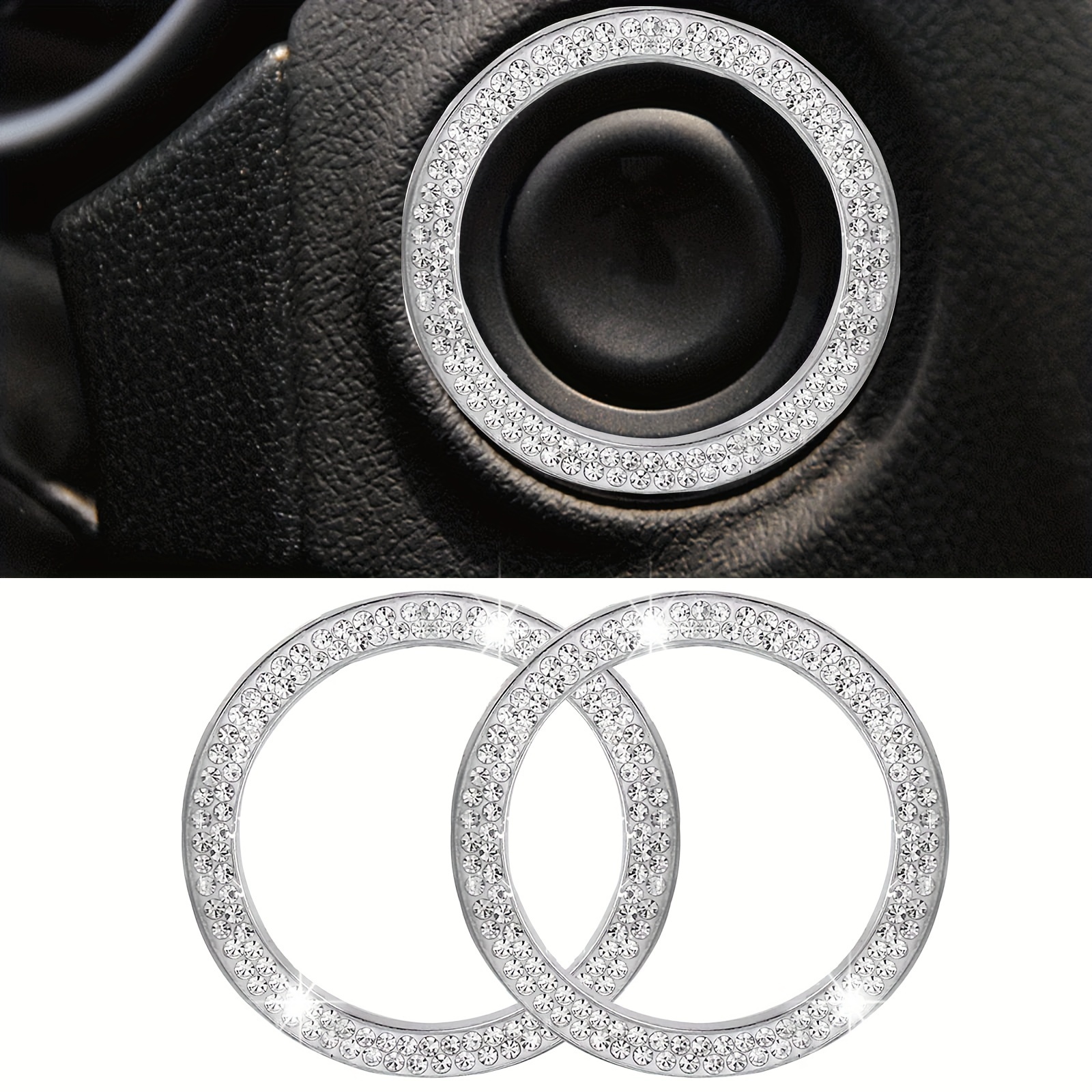 ToBeQueen Car Bling Ring Crystal Car Stickers Rings Womens Car Decals,2Pcs  Push Start Button Bling Ignition Ring Sticker,Bling Car Interior Accessory