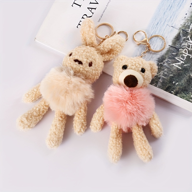 1pc, Cute Bear Bunny Plush Toy Doll Bag Pendant Small Keychain Christmas Party Gift Thanksgiving Gift Key Chain Halloween Decor Doll,Temu