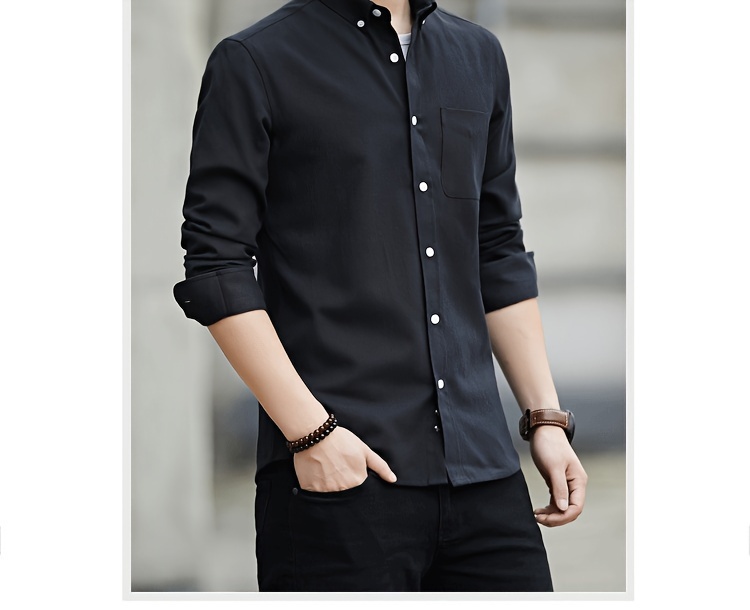 Classic Solid Men's Slim Fit Long Sleeve Button Shirt Chest - Temu