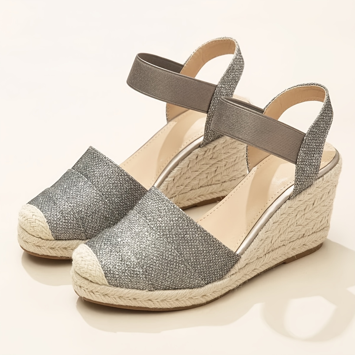 Women s Glitter Espadrilles Wedge Heeled Sandals Lightweight