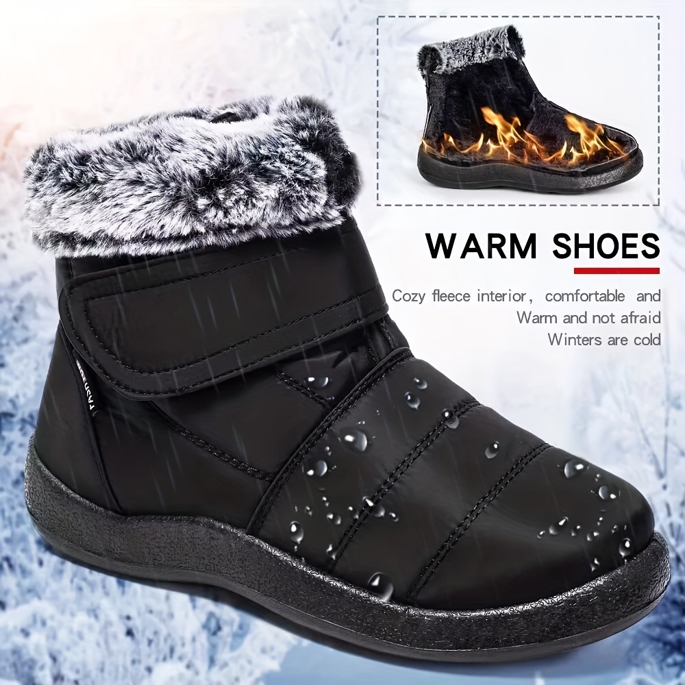 Women's Warm Plush Lined Snow Shoes, Hook And Loop High Top