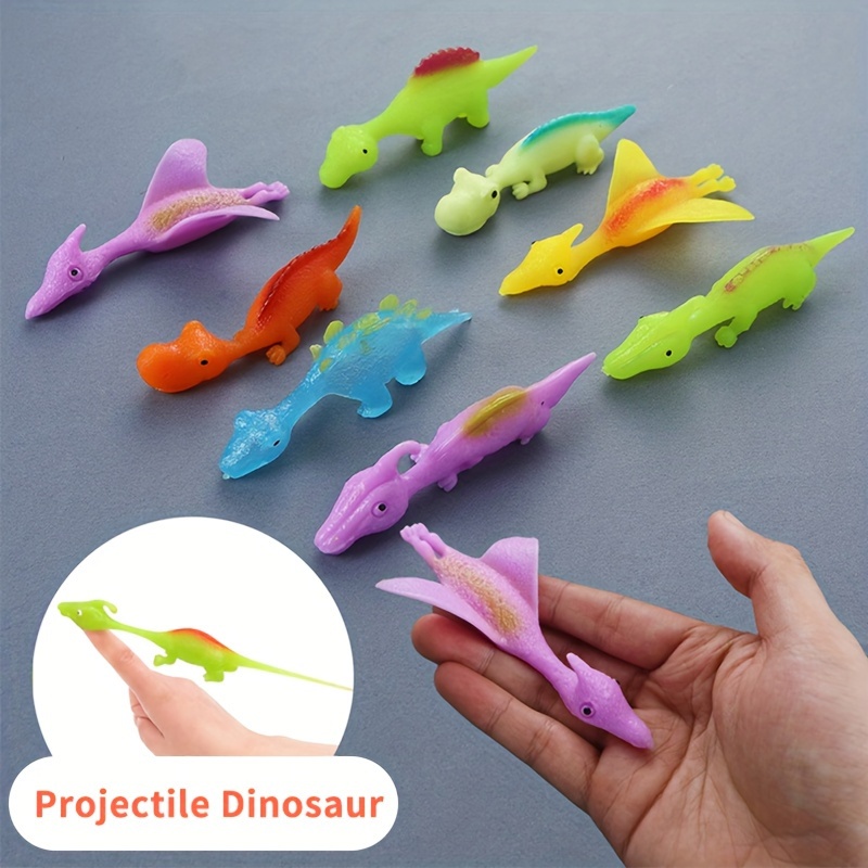 Bestonzon 6pcs Dinosaur Finger Ejection Relief Toy Dinosaur Slingshot Toys  for Kids