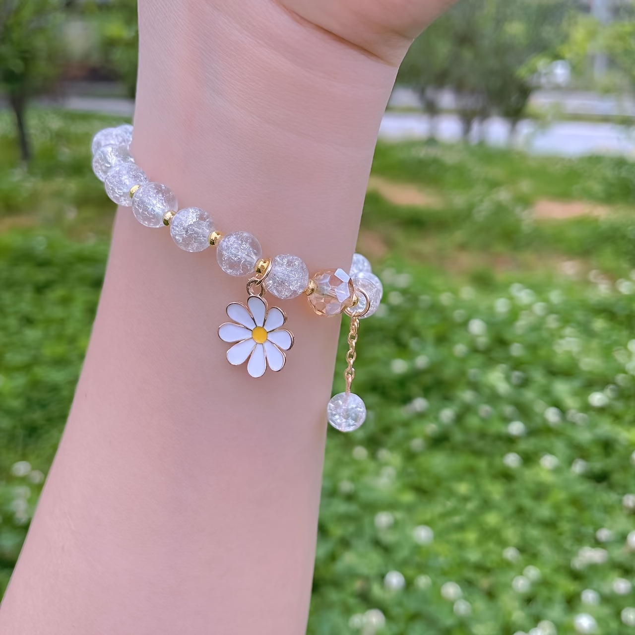 Flower Theme Beaded Bracelet Daisy Shaped Pendant With - Temu