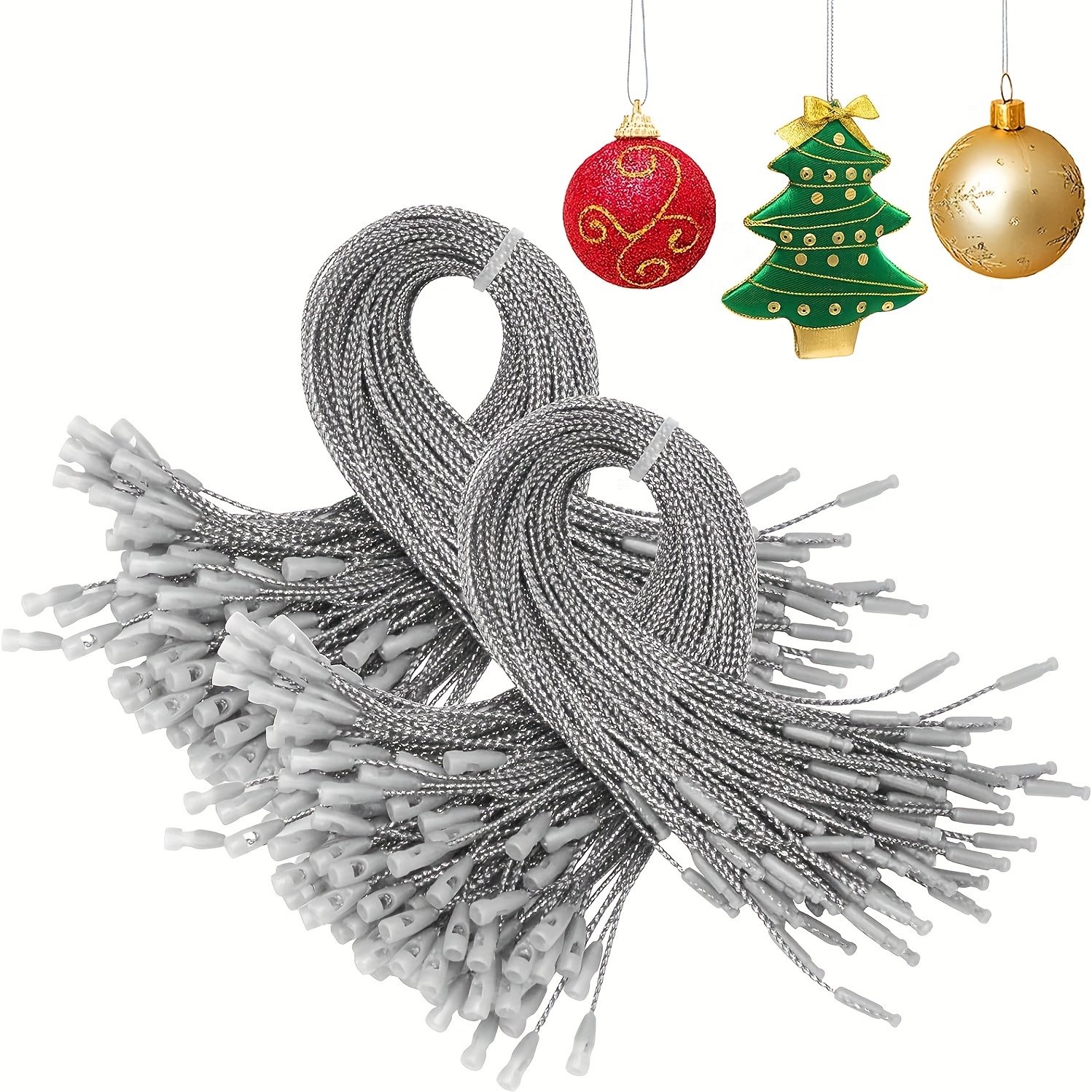 100PCS Christmas Ornament String For Christmas Tree Ornament Hooks Precut  Ribbon Ornament Hangers Snap Locking String Fasteners Ropes for Christmas